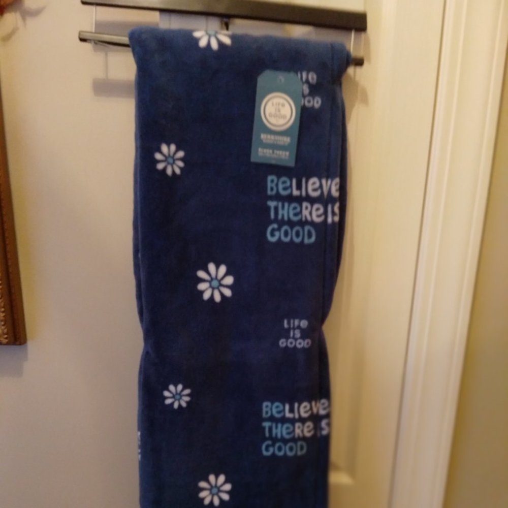 NWT Rae Dunn BELIEVE THERE IS GOOD 50 X 70 Plush Throw Blanket Blue Multi-color